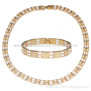 Fashion 316L Stainless Steel Therapy Jewelry Set, Female Designs with CZ Stones